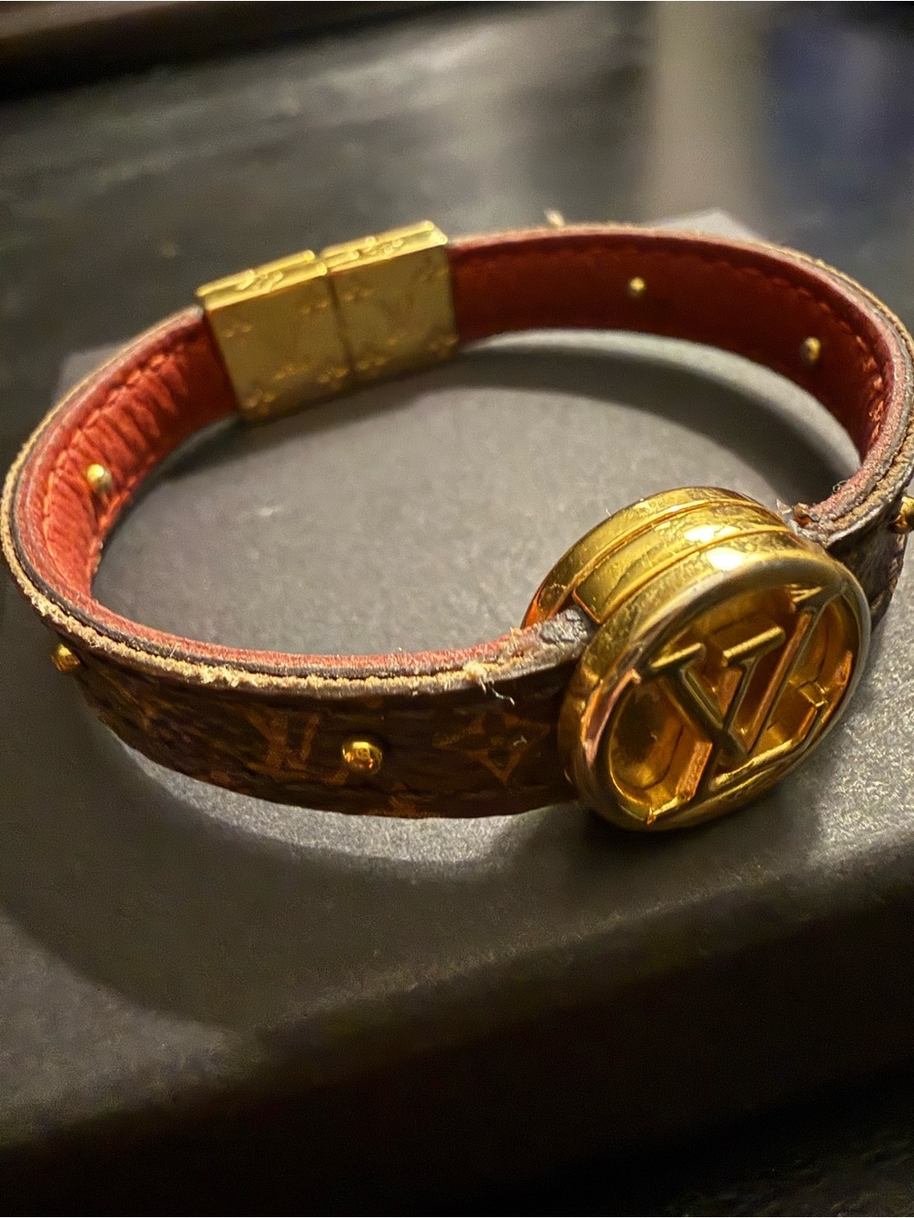 Louis Vuitton Brown Monogram Leather Bracelet with Gold Hardware Authentic - Picture 6 of 7